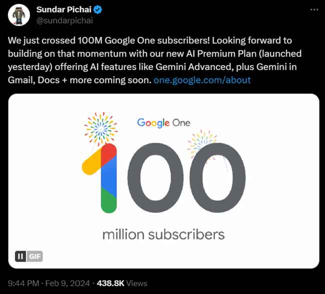 100 ملیون افزایش کاربر Google One