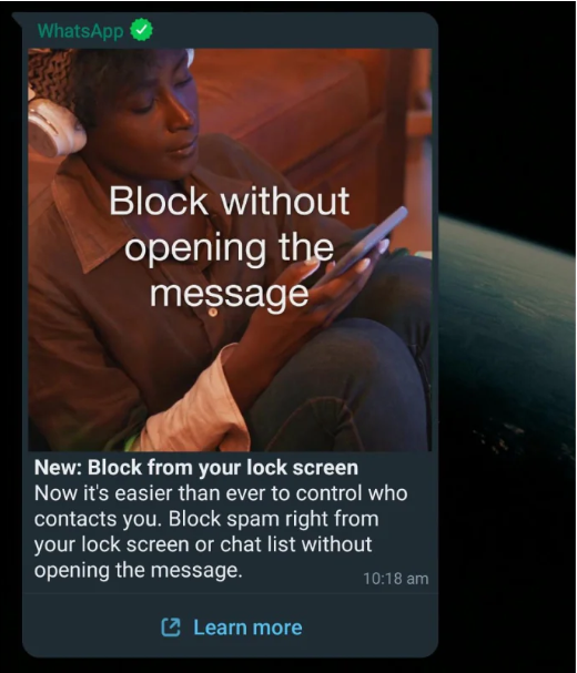 whatsapp block spam without openning the message